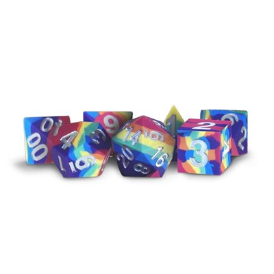 Dice: 7 pc: 16 mm: Sharp Edge Silicone Rubber: Rainbow