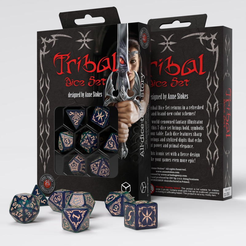 Dice - Tribal Dice Set - Blue-Green And Beige