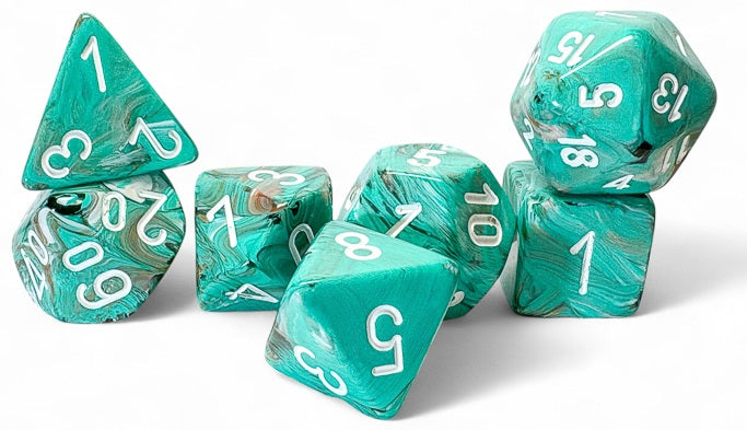 Dice - Marble 7 - Die Set Mega-Hedral - Oxi-Copper/White