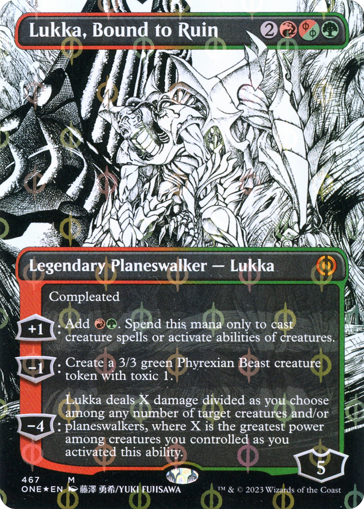 Lukka, Bound to Ruin (Borderless Manga Step-and-Compleat Foil) [Phyrexia: All Will Be One] | Event Horizon Hobbies CA