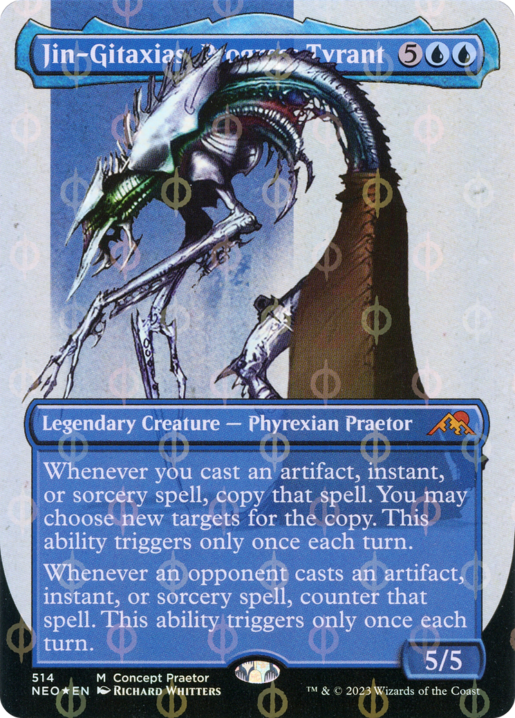 Jin-Gitaxias, Progress Tyrant (Borderless Concept Praetors Step-and-Compleat Foil) [Phyrexia: All Will Be One] | Event Horizon Hobbies CA