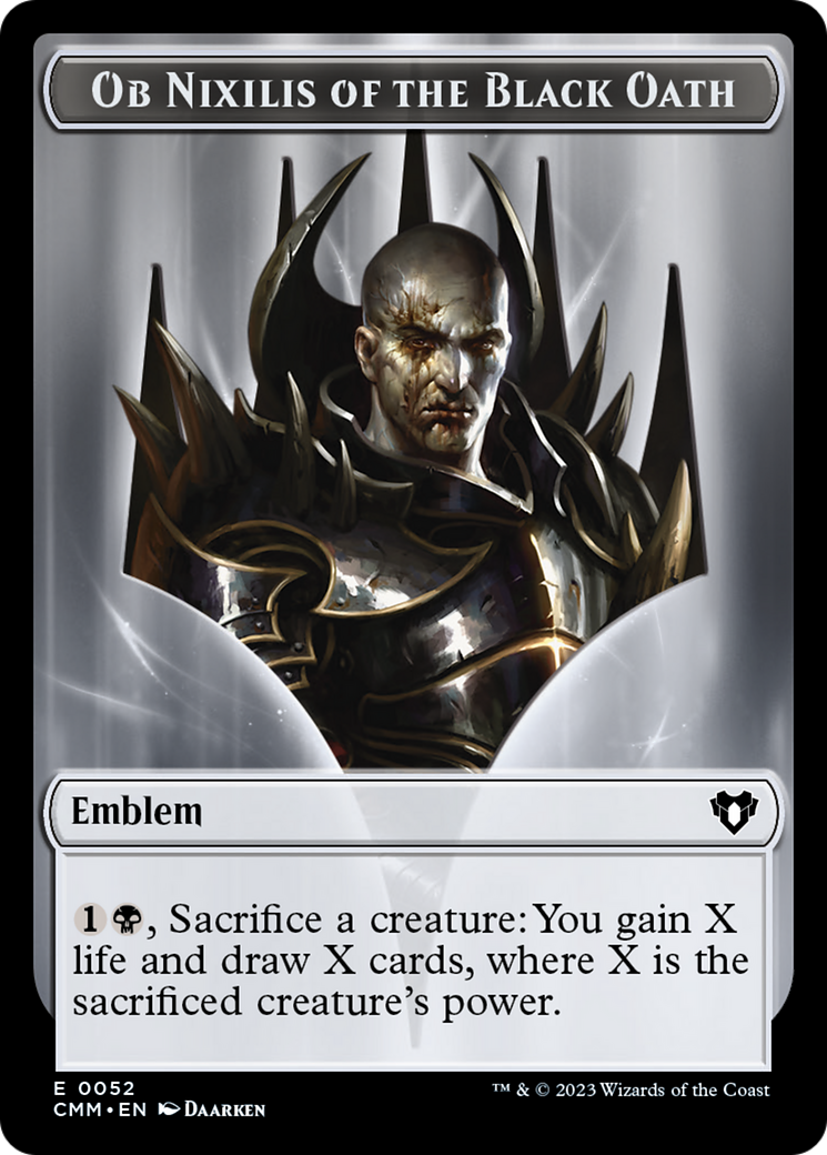 Clue // Ob Nixilis of the Black Oath Emblem Double-Sided Token [Commander Masters Tokens] | Event Horizon Hobbies CA