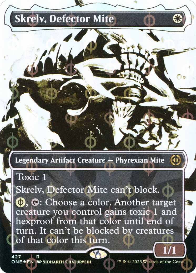 Skrelv, Defector Mite (Borderless Ichor Step-and-Compleat Foil) [Phyrexia: All Will Be One] | Event Horizon Hobbies CA