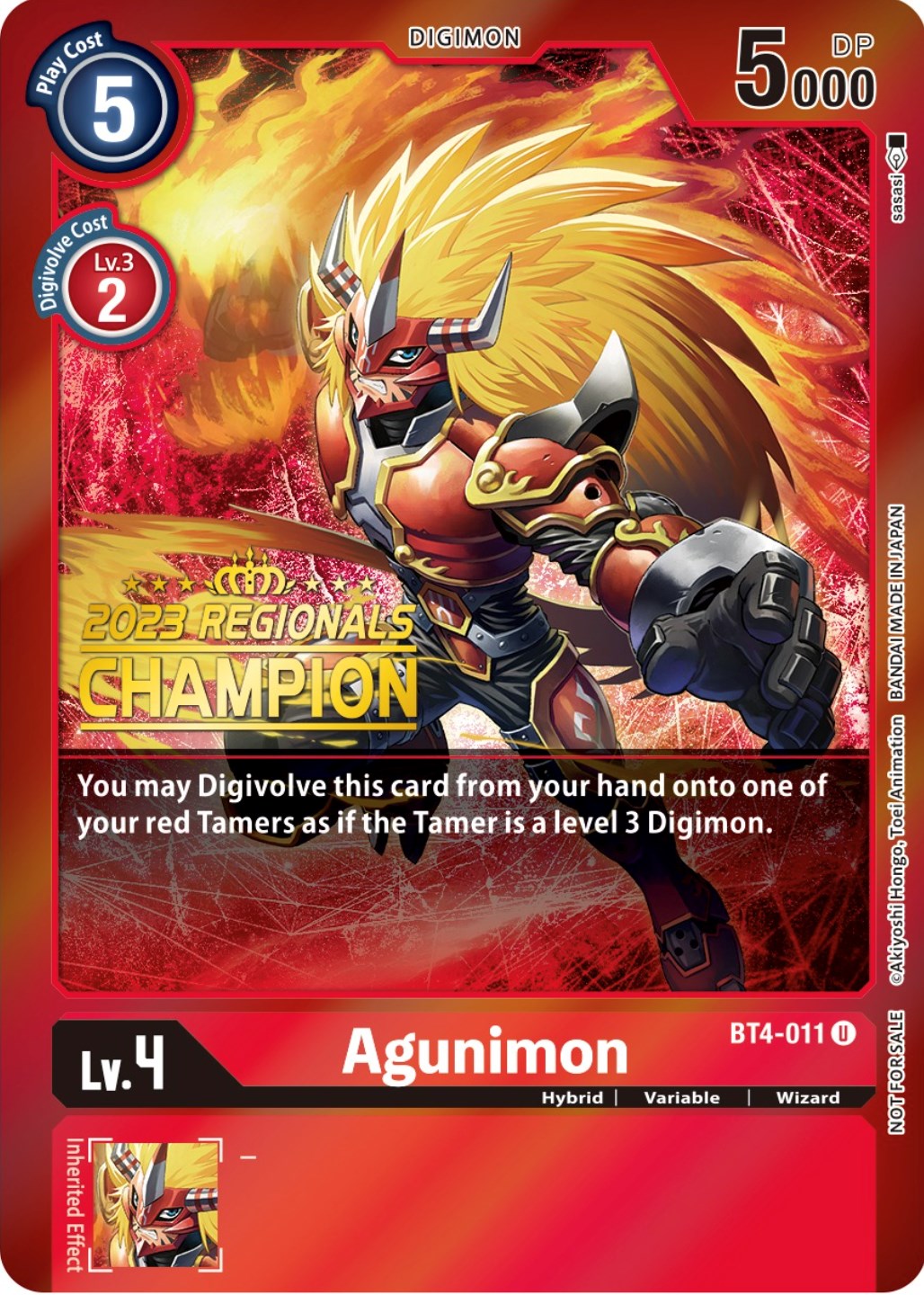 Agunimon [BT4-011] (2023 Regionals Champion) [Great Legend Promos] | Event Horizon Hobbies CA