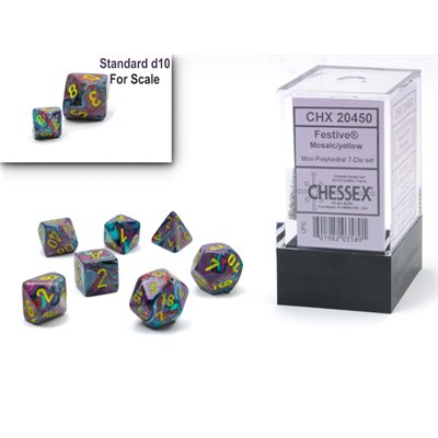 Dice - Chessex - Polyhedral (7pc) Mini - Festive Mosaic Yellow | Event Horizon Hobbies CA