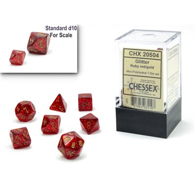 Dice - Chessex - Polyhedral (7pc) Mini - Glitter Ruby Red Gold