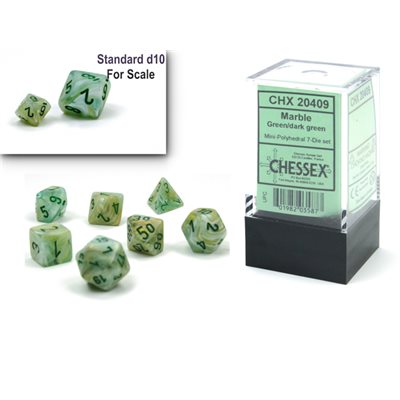 Dice - Chessex - Polyhedral (7pc) Mini - Marble Green / Dark Green