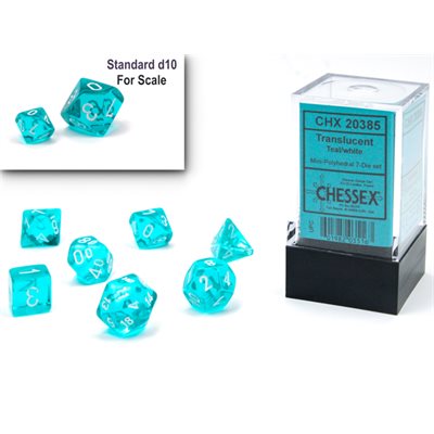 Dice - Chessex - Polyhedral (7pc) Mini - Translucent Teal / White