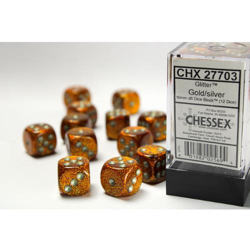 Dice - Chessex - 16mm D6 (12pc) - Glitter