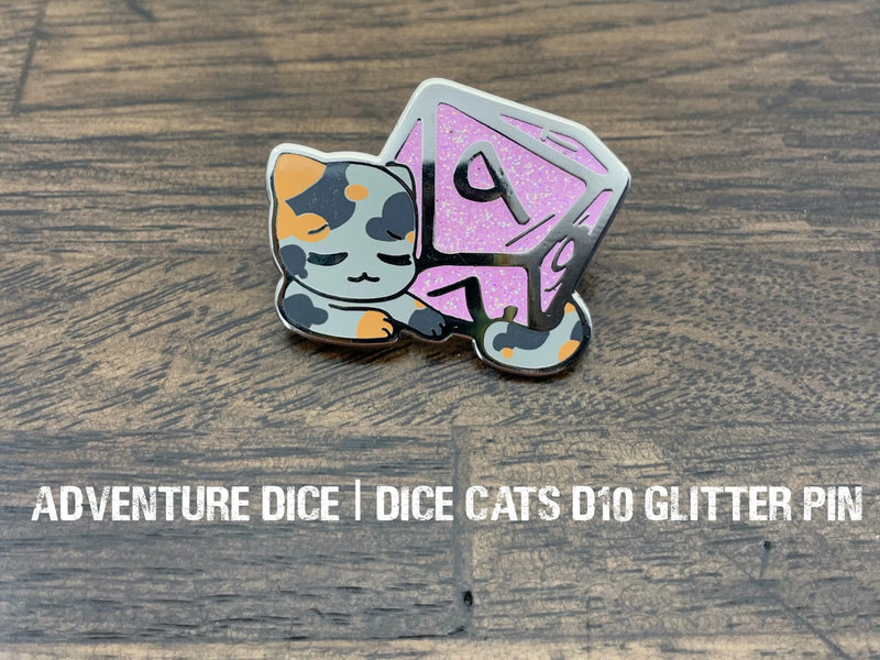 Adventure Dice: Enamel Cat and Dice Pins